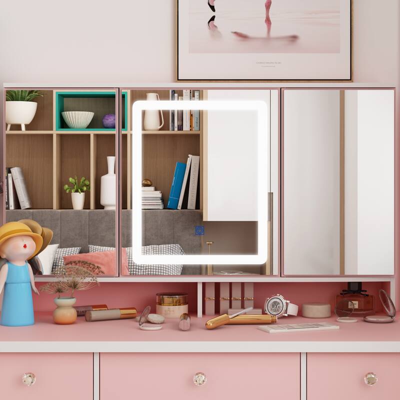 Vanity Desk with Mirror and Lights, Large Makeup Vanity Dressing Table