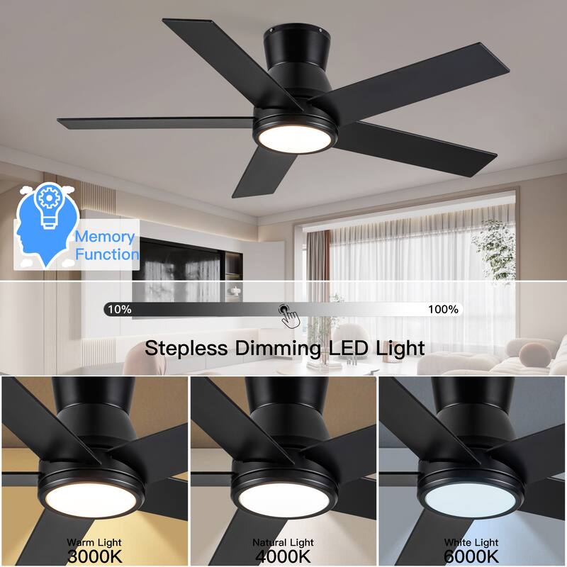 52" Brushed Nickel Lowe Profile Ceiling Fan with Light
