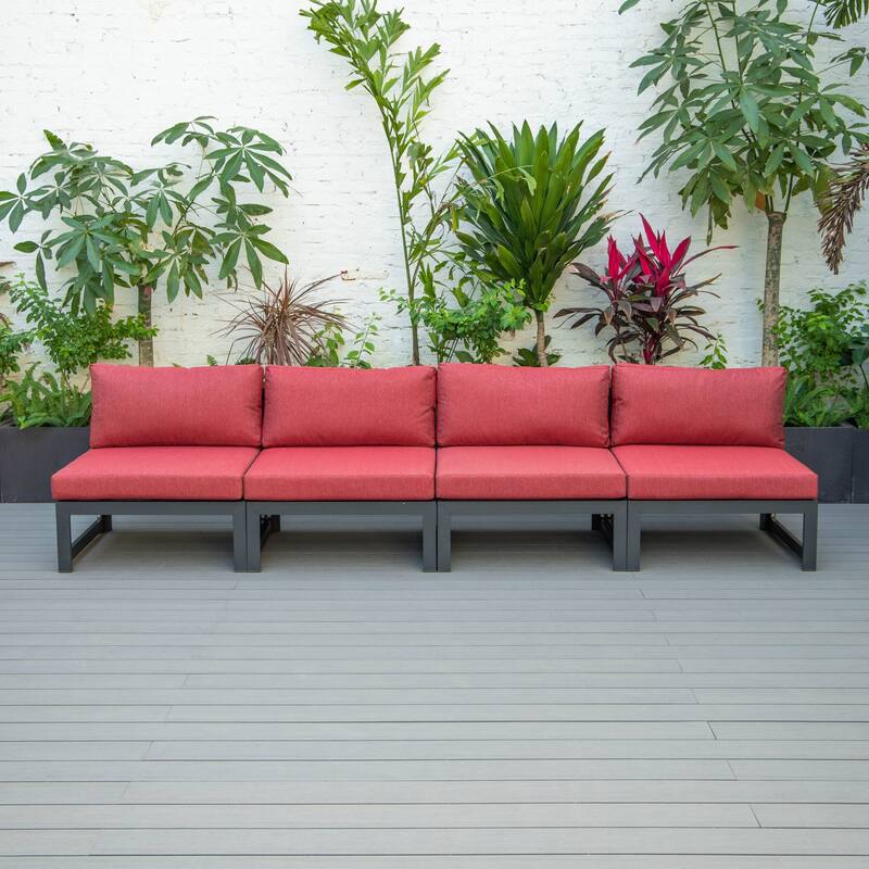 LeisureMod Chelsea 4-Piece Armless Patio Sectional Sofa Set with Cushions for Patio Porch Backyard Garden