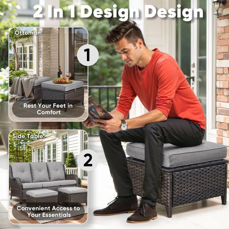 Outdoor Loveseat Sofa with Chair Ottoman Table