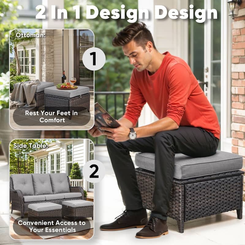 Pocassy 6 Piece Ooutdoor Sofa with Swivel Chair Ottoman Table