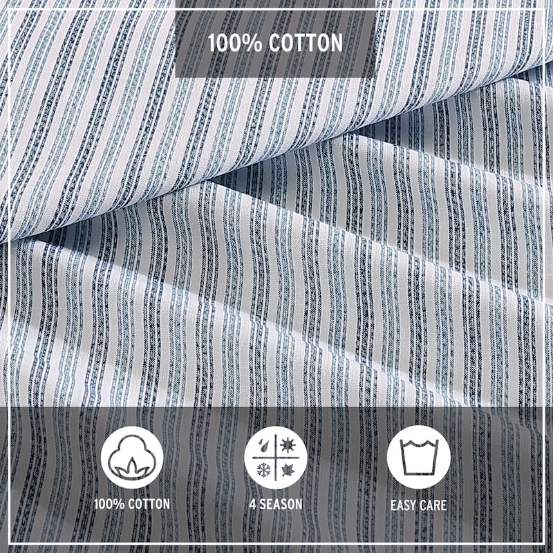 Eddie Bauer Ticking Stripe Navy Cotton Percale Duvet Cover Set