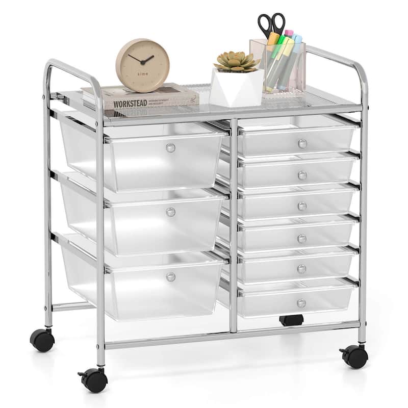 9 Drawer Rolling Storage Cart Mobile Drawer Carts Utility Cart - Clear