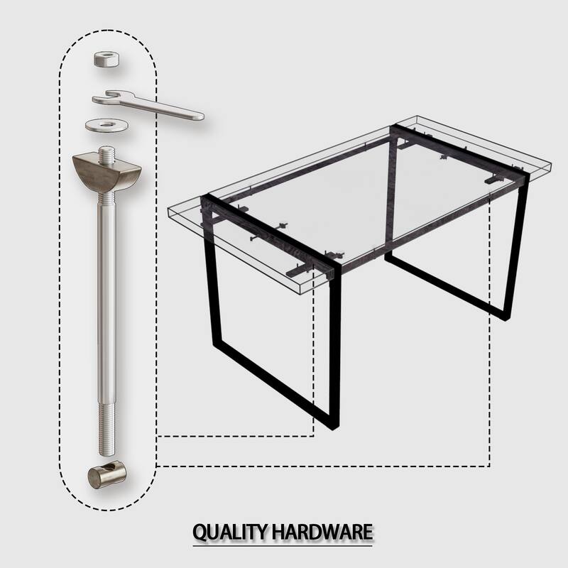 59 " dining table modern industrial rectangular, 1.5" thick engineering wood tabletop and black rectangular metal legs