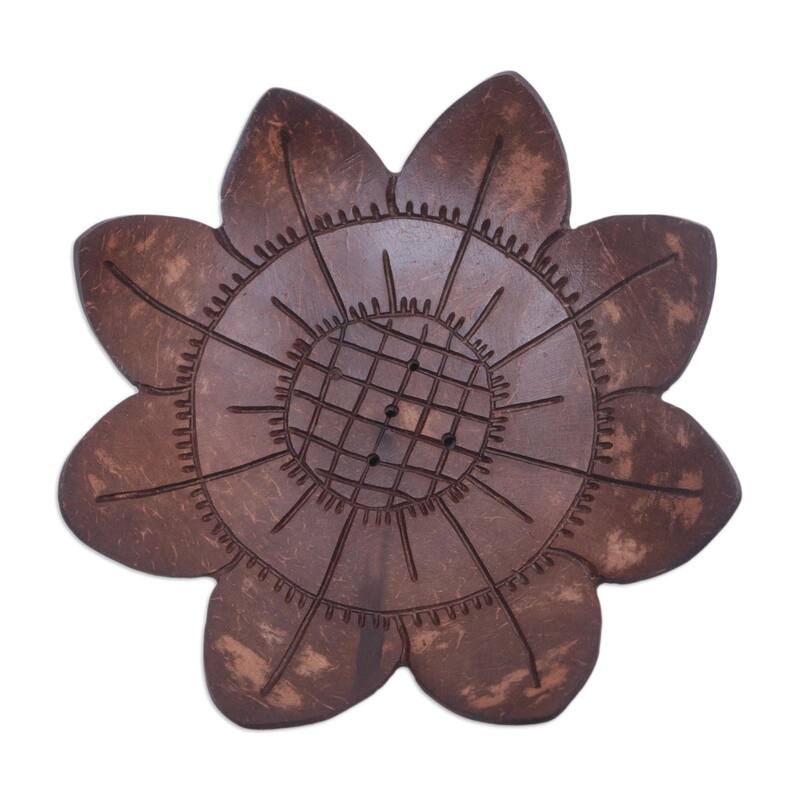 Novica Handmade South By Sunflower Coconut Shell Soap Dish - Brown