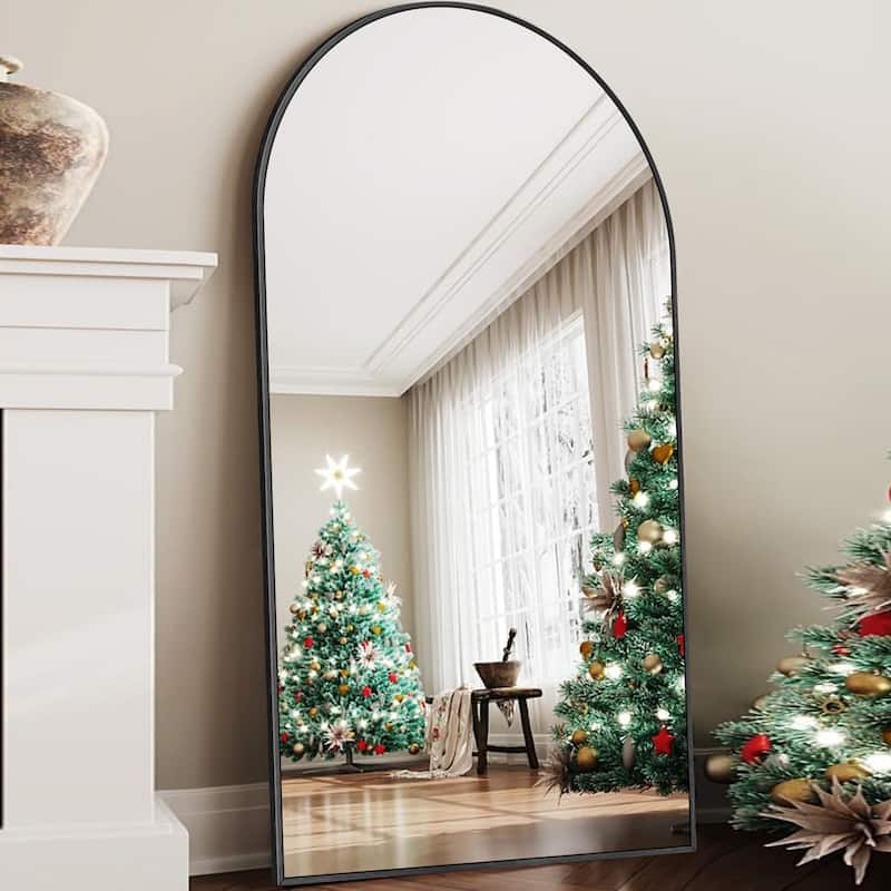 Modern Arched Full Length Aluminum Alloy Floor Mirror Standing Mirror - 71x32 - Black