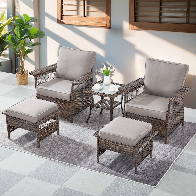 Gymojoy 6 Pieces Outdoor Patio Chair with Sofa Set - Brown