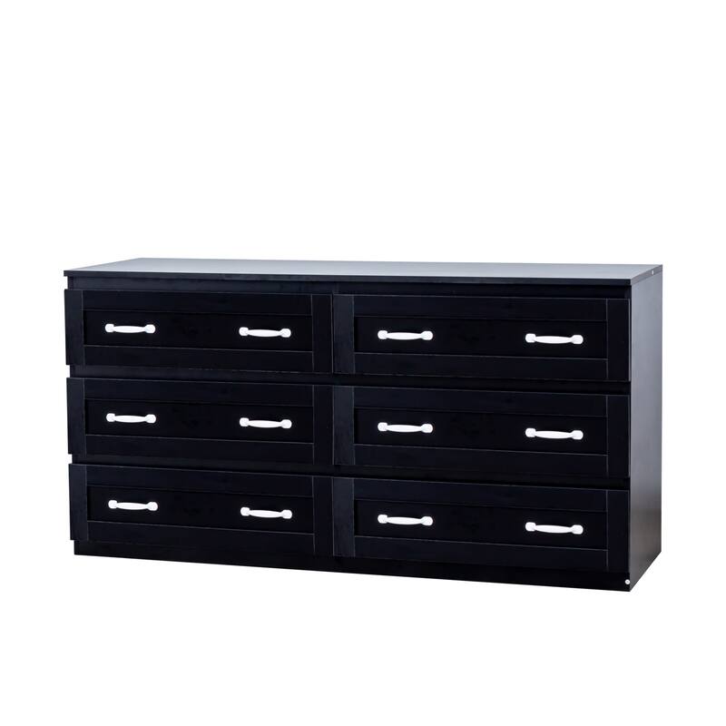 Modern Black Side Cabinet with 6 Drawers ,Wood Chest of Drawers with Metal Handle, Storage Organizer for Living Room