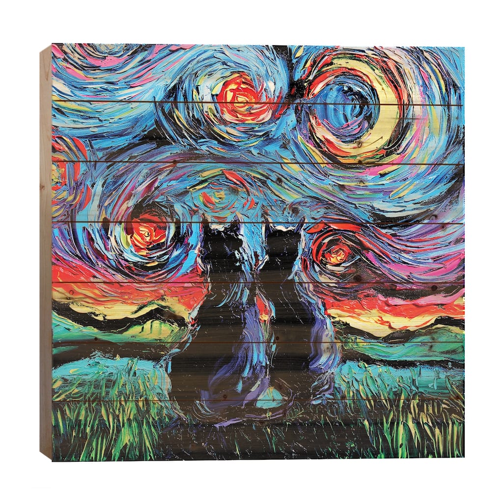 Van Gogh's Cats Print On Wood by Aja Trier - Multi-Color