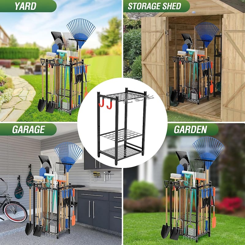 Sttoraboks Tool Organizer, 50-Tool Yard Rack for Garage Storage Hooks, Heavy-Duty Steel, Shed, Outdoor, Home, Black