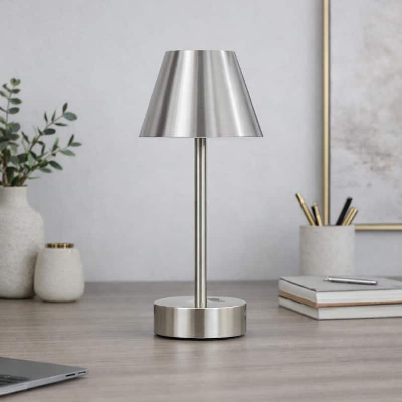 Aurora Rechargeable Brushed Nickel LED Table Lamp