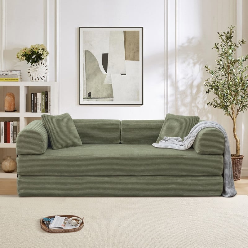 Twilight 2 - Piece Convertible Sleeper Sofa Bed, Corduroy Folding Mattress Couch with Fixed-Shape Framefor Cozy Living Spaces