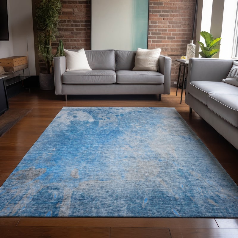 Machine Washable Indoor/ Outdoor Abstract Solid Chantille Rug - Blue - 8' x 10'
