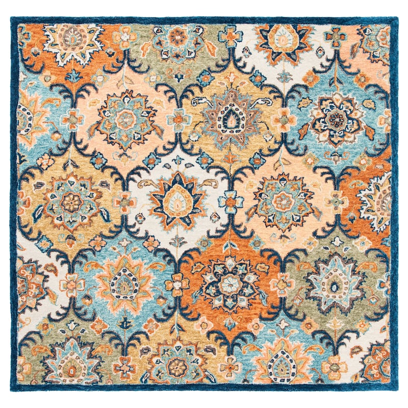 SAFAVIEH Handmade Heritage Medallions Traditional Wool Rug - 6' Square - Blue/Rust