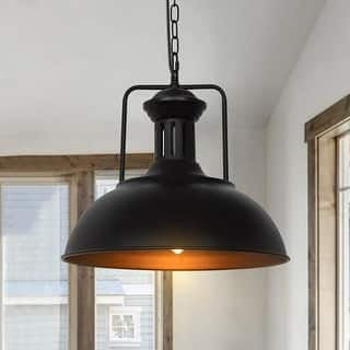 Industrial 1-Light Metal Dome Pendant Light Black Rusty 16in