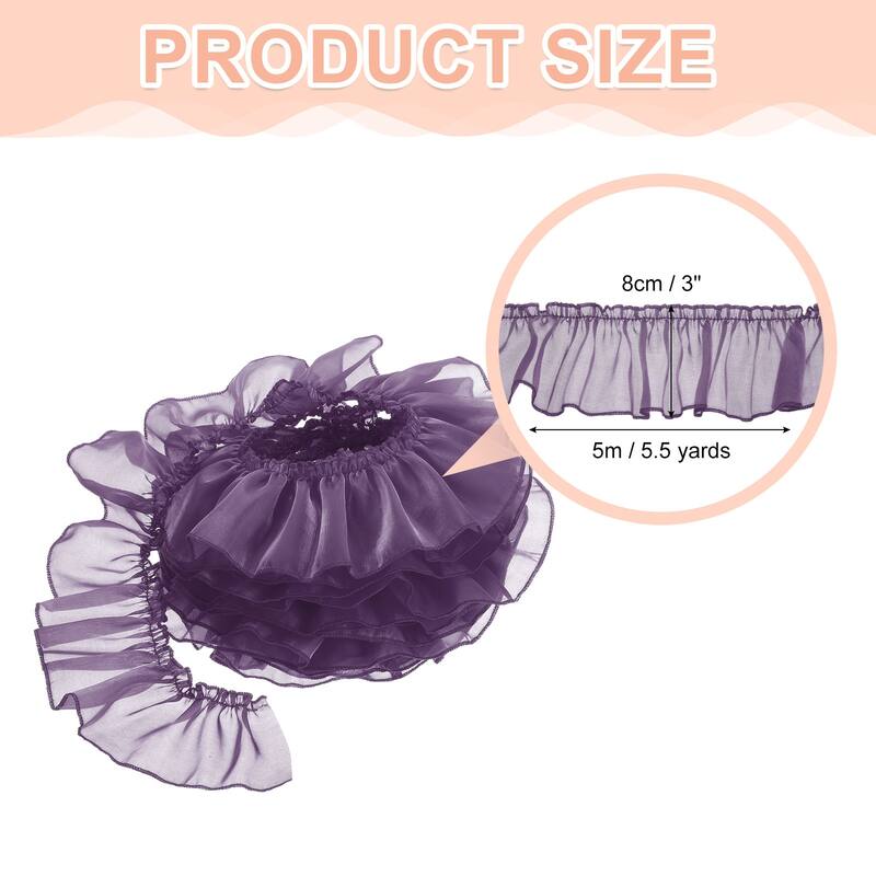Ruffle Lace Ribbon Trim Pleated Lace Fabric Trim 5.5 Yard - Purple