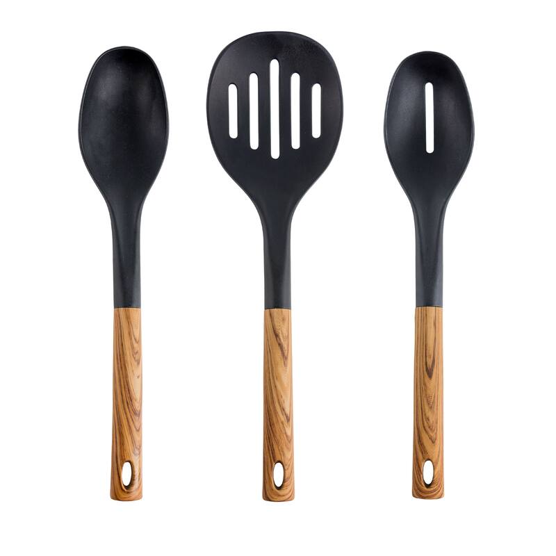 MegaChef 7 Piece Black Nylon Kitchen Utensil Set With Wood Design