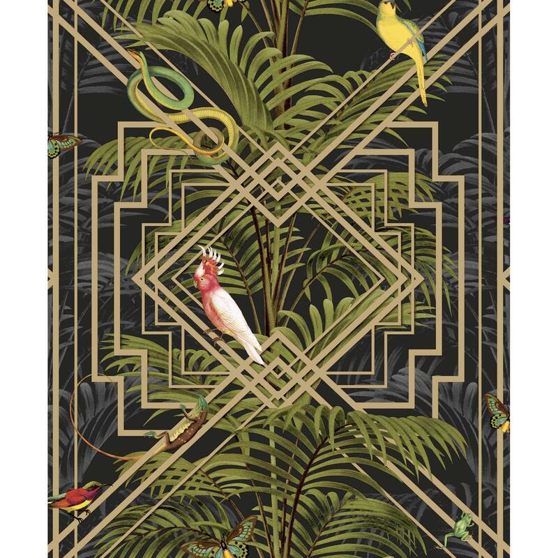 Akello Tropical Unpasted Non-Woven Wallpaper – 396in x 20.8in - Black