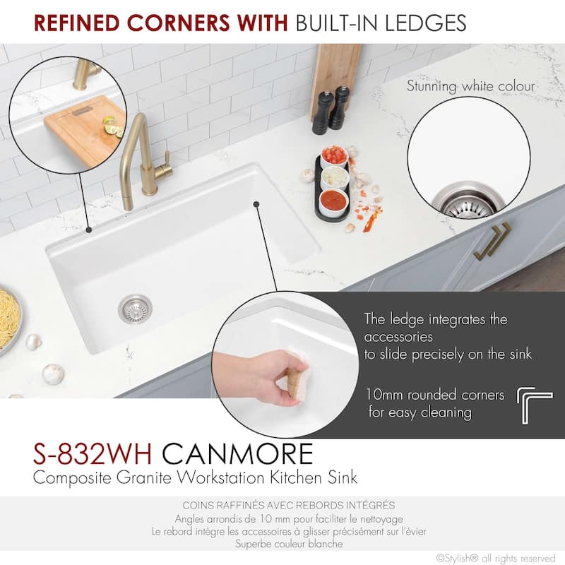 STYLISH Dual Mount 32" Single-Bowl Composite Granite Kitchen Sink - 32" x 18" x 9.5"