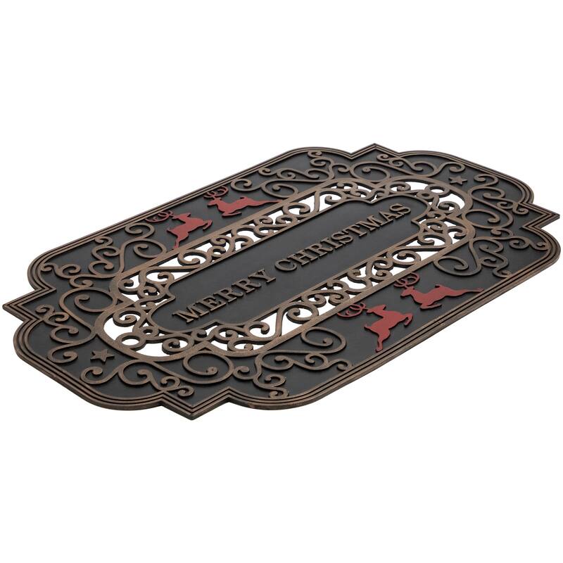 Black and Copper Reindeer "Merry Christmas" Doormat 18" x 30"