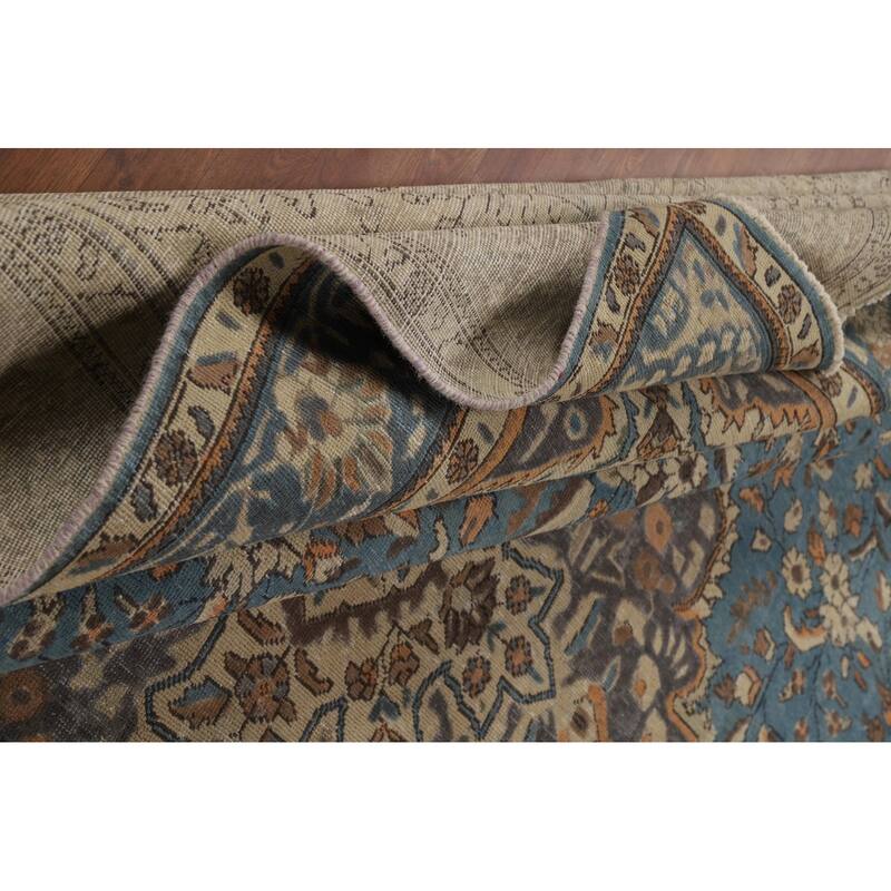 Floral Tabriz Persian Rug Handmade Blue Traditional Wool Carpet - 9'9"x 12'9"