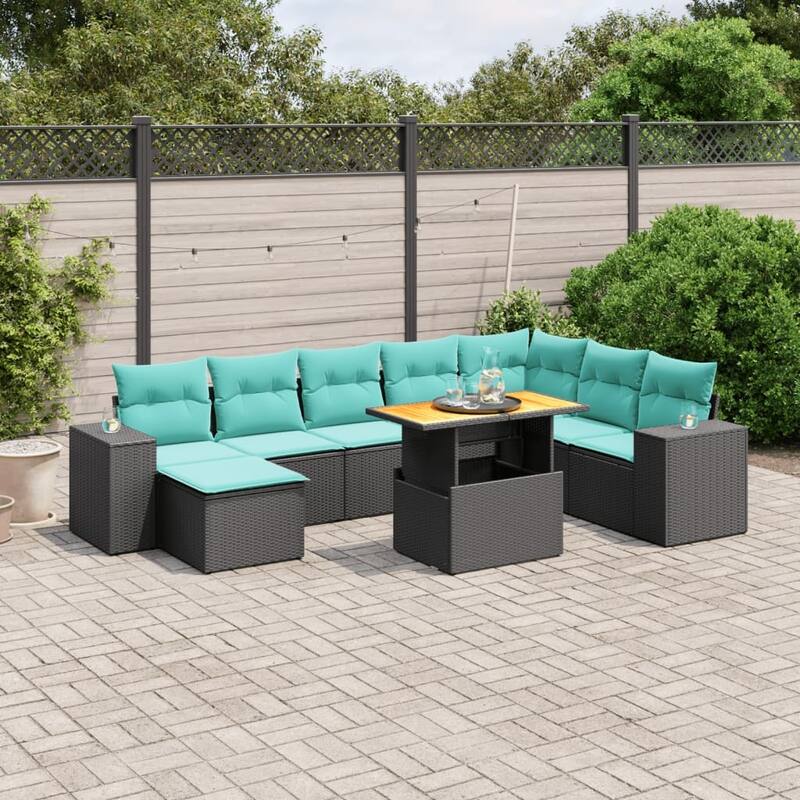 vidaXL Patio Sofa Set with Cushions Outdoor Furniture 9 Piece Poly Rattan - 24.4 x 24.4 x 27.2 - Black