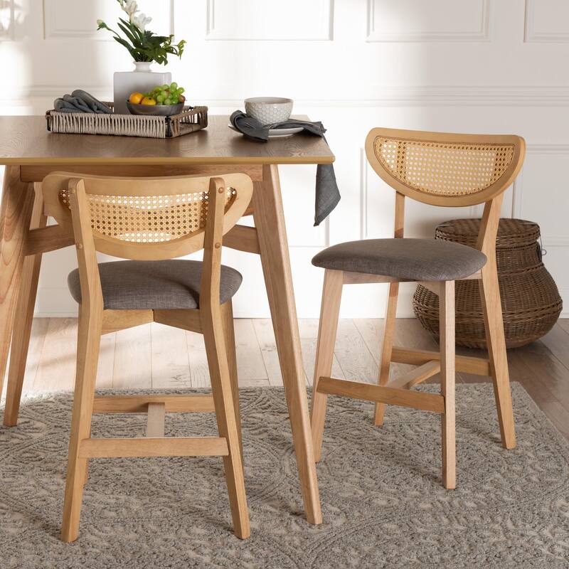 Dannell Mid-Century Modern Fabric and Wood 2-Piece Counter Stool Set
