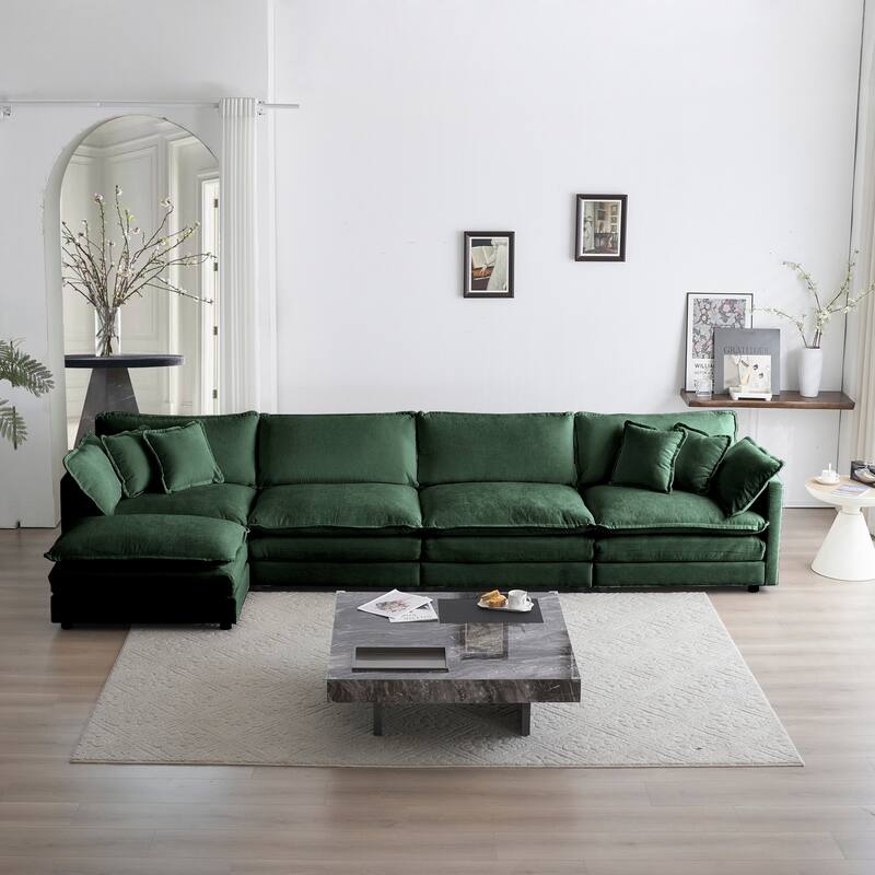 GDFStudio - Crisp Chenille Sectional Sofa with 1 Ottoman