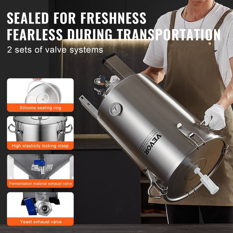 VEVOR 304 Stainless Steel Kettle Beer Brew Fermentor Brew Bucket Fermentor for Brewing