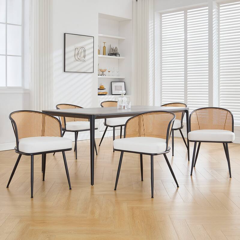 Upholstered Rattan Dining Chairs with Metal Legs Set of 2/4 - 29.92"H x 20.5"W x 23.03"D
