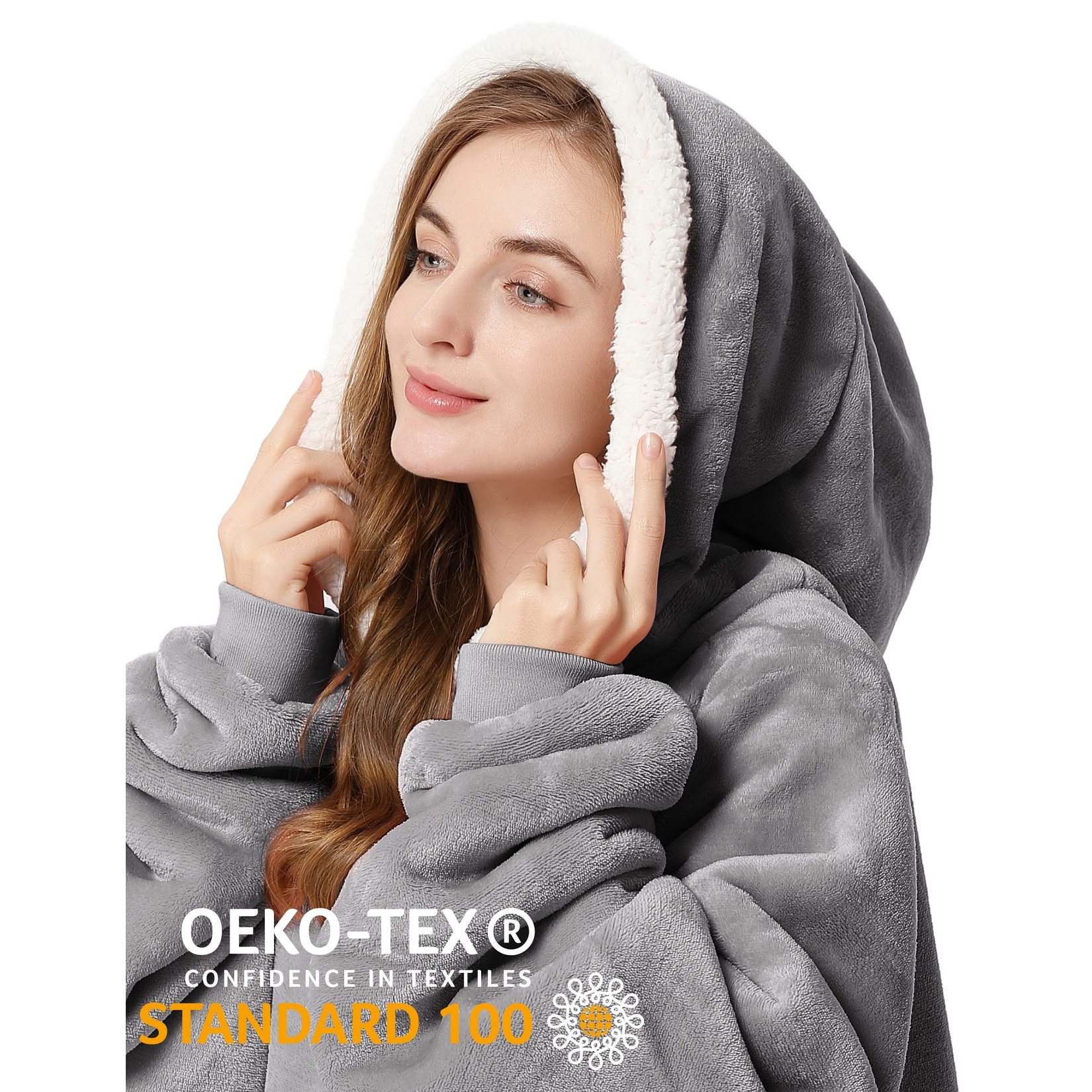 Wearable Blanket Sweatshirt for Adults Super Cozy Giant Blanket Hoodie Flannel Blanket with Sleeves and Giant Pocket Standard Grey