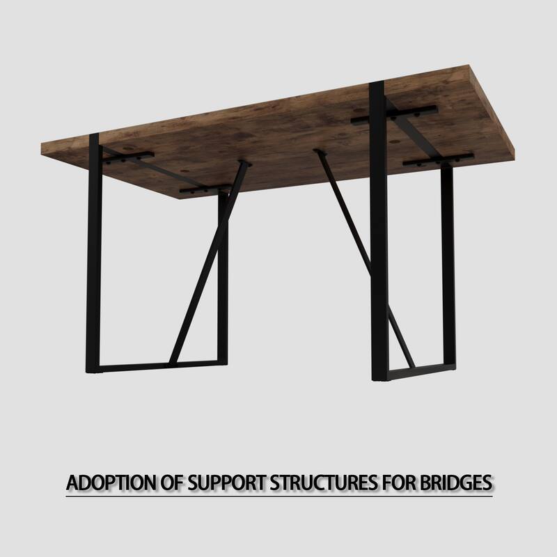55 "rural industrial rectangular MDF dark wood dining table, 4-6 people, 1.5" thick engineering wood tabletop
