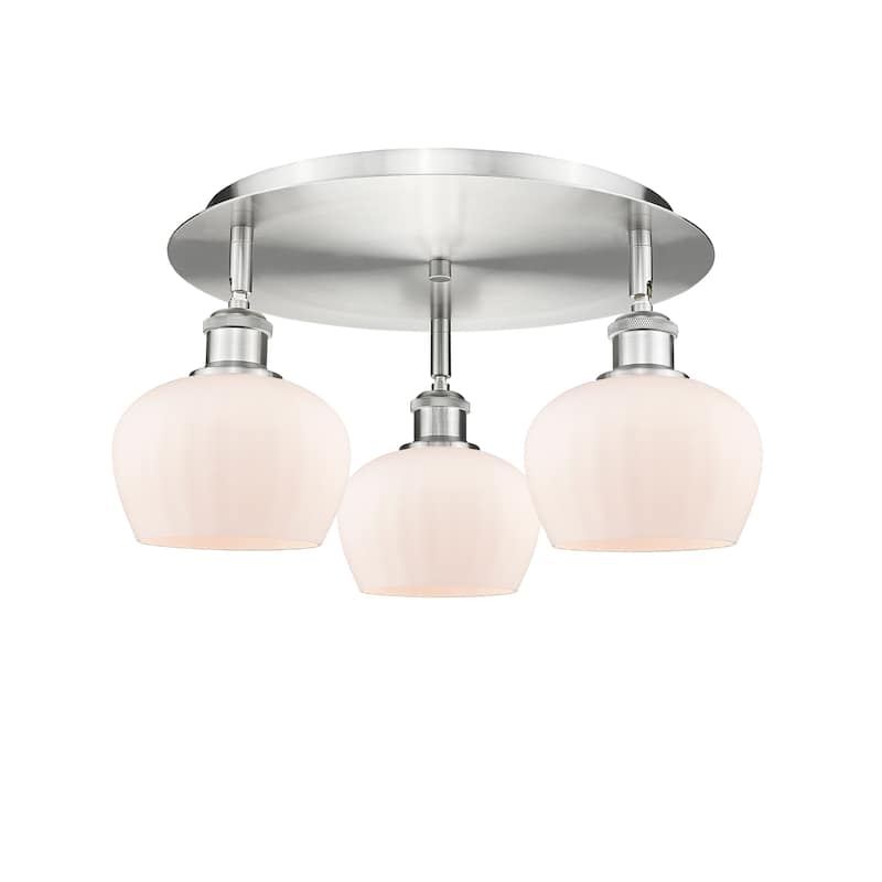 Innovations Lighting Fenton - 3 Light 18" Flush Mount - Satin Nickel/Matte White