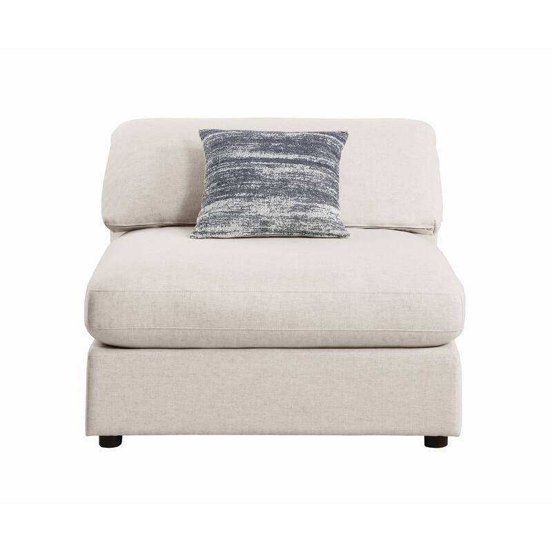 Fabric Upholstered Wooden Armless Chair with Loose Cushion Seat, Beige