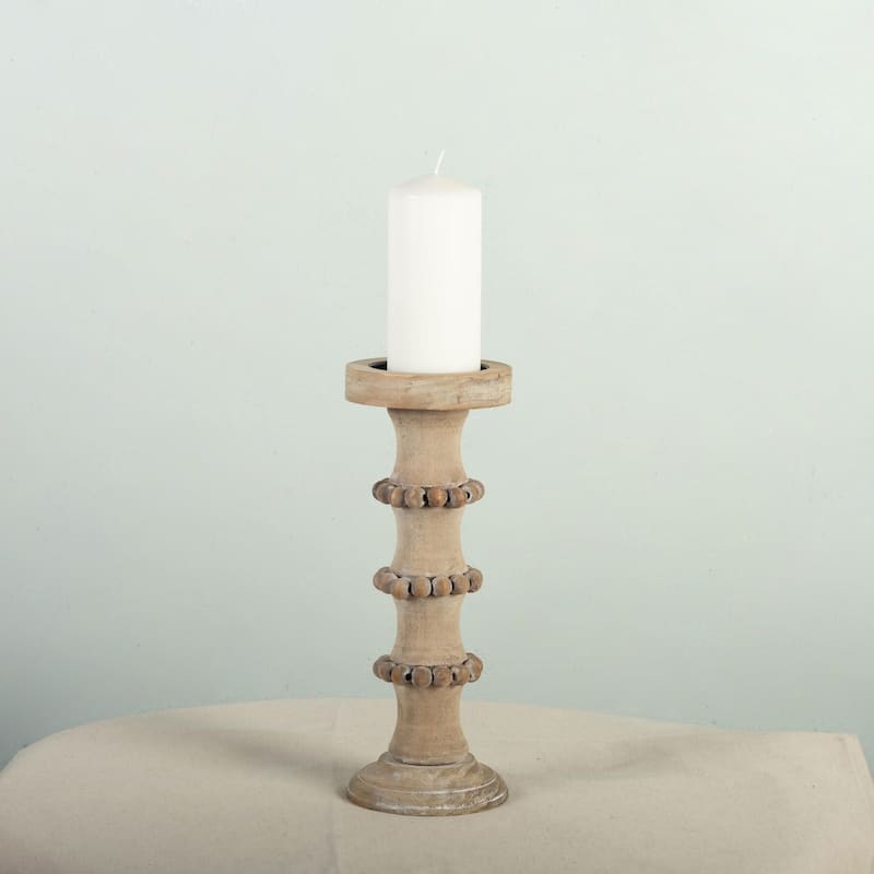 Brown Wood With Beads Column Candle Holder