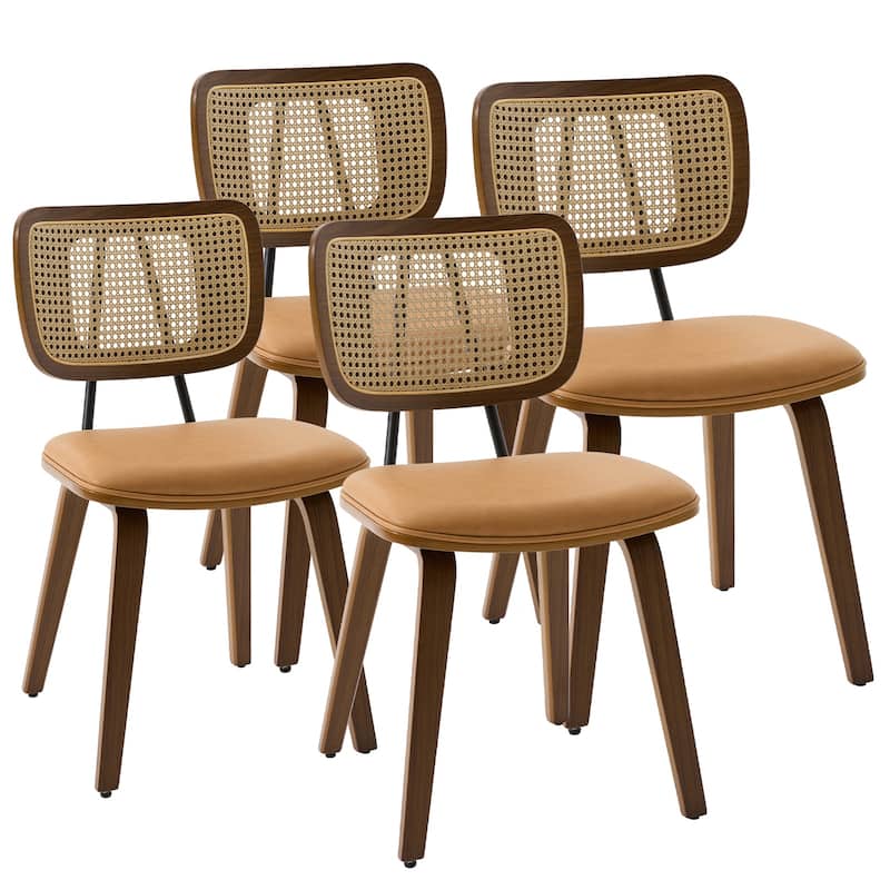 Faux Leather Upholstered Dining Chairs Set of 2/4 with Wood Legs - 32.3"H x 18.5"W x 21.8"D