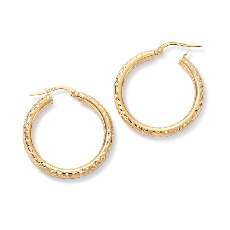 Clover 14K Yellow Gold Diamond-Cut Round Hoop Earrings 3mm (16mm-36mm)
