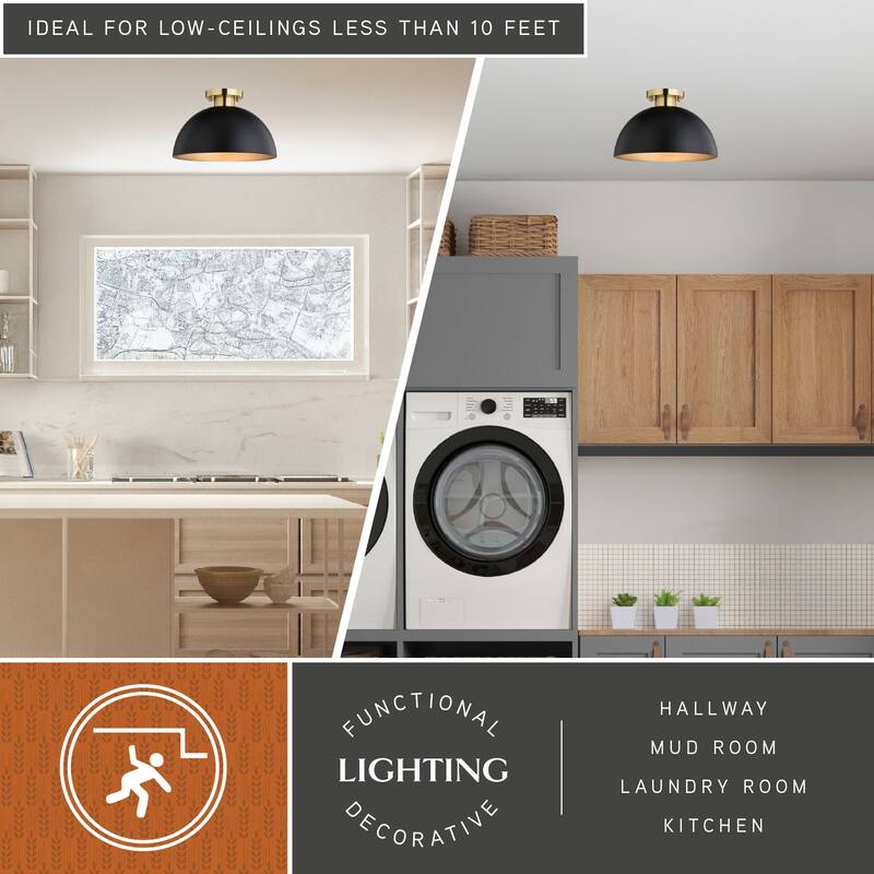 Devon 12.75-in W LED Compatible Mid-Century Modern Semi Flush Mount Ceiling Light
