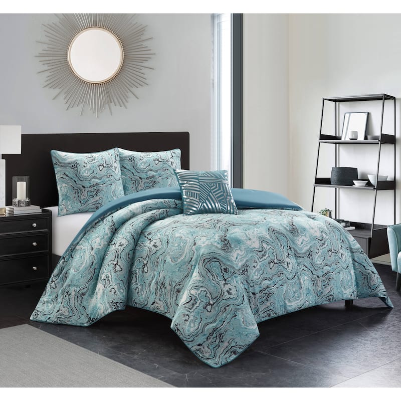 Nanshing Azure 4-Piece Abstract Blue Comforter Set - King