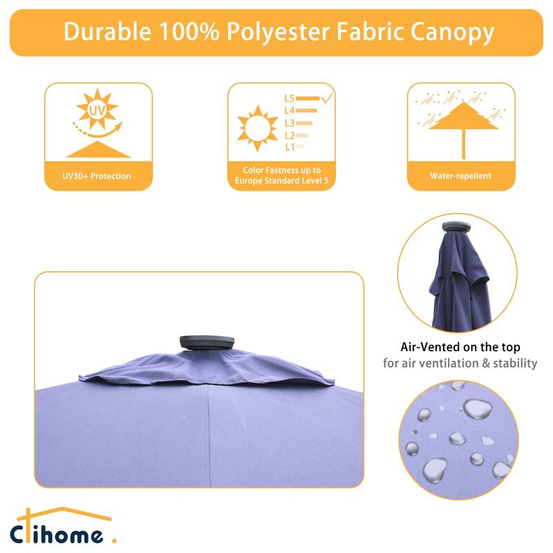 Clihome 10' x 6.5' Rectangular LED Market Patio Umbrella