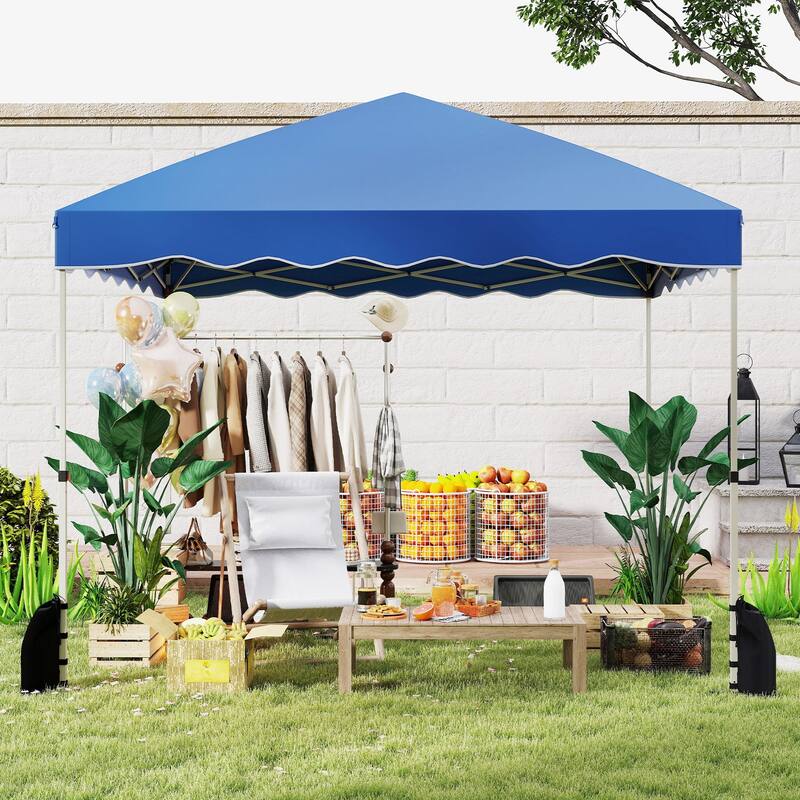 10 x 10 Feet Outdoor Pop-Up Folding Canopy Tent with 3 Height Settings and Strong Metal Frame - Blue