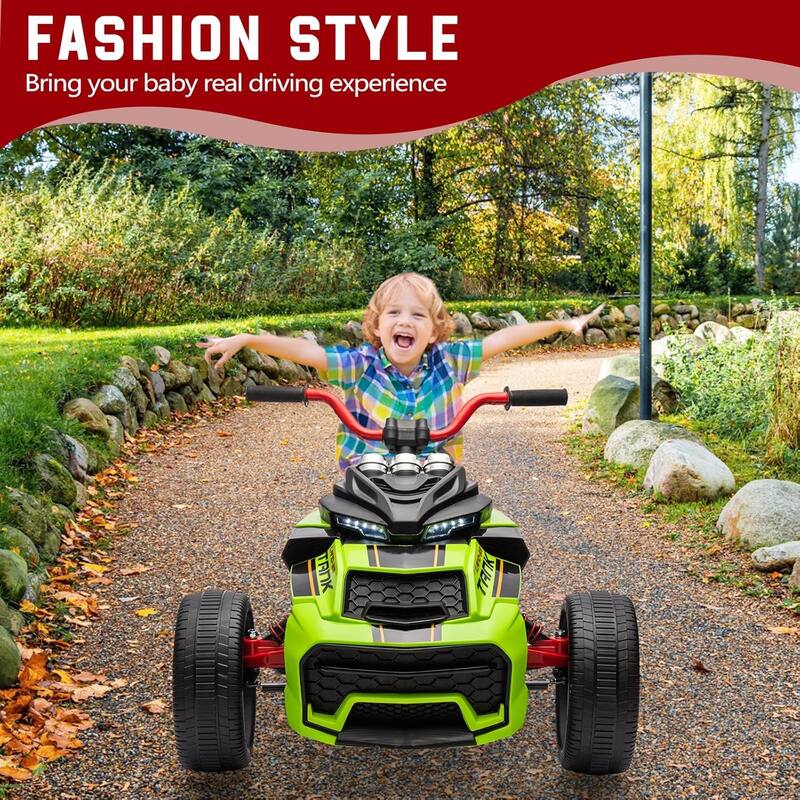 12V Kids Ride On ATV, 3 Wheeler Motorcycle, Rechargeable Battery-Powered ATV Toy Car