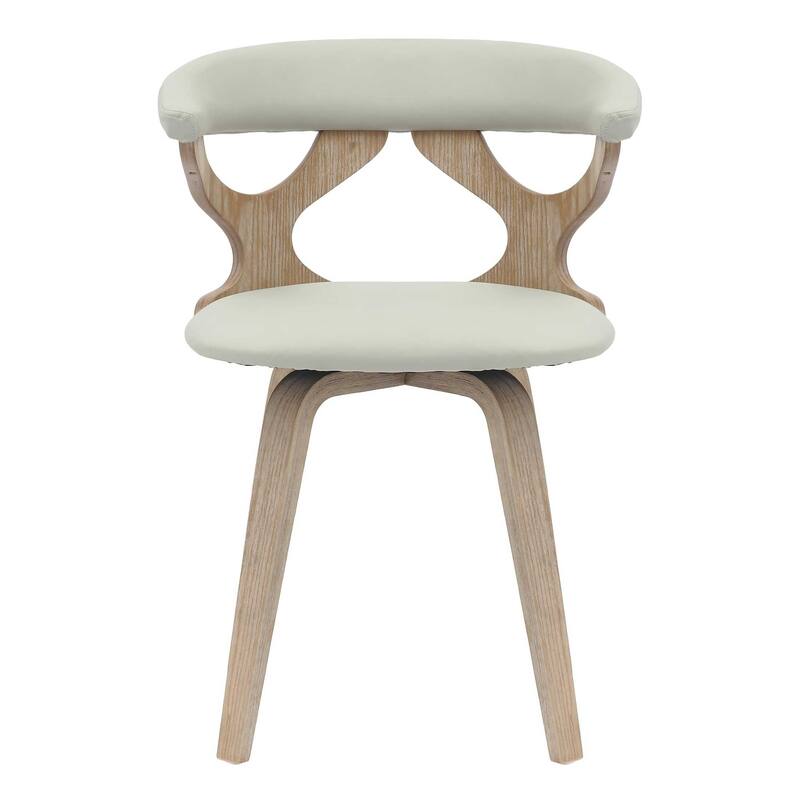 Dining Chairs Round Leather Seat with Solid Wood Legs Accent Arm Chair Modern Cut-Out Design