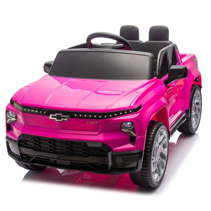 24V Licensed Chevrolet Silverado EV Ride-On Car for Kids with Slow Start, LED Lights, Bluetooth, USB, MP3, and Remote Control