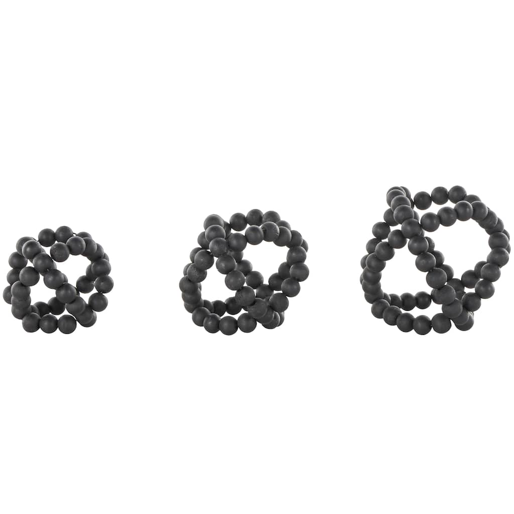 Wood Beaded Orbs & Vase Filler with Overlapping Rings - Set of 3 Black - Roche River Decor - 6"W x 6"L x 6"H