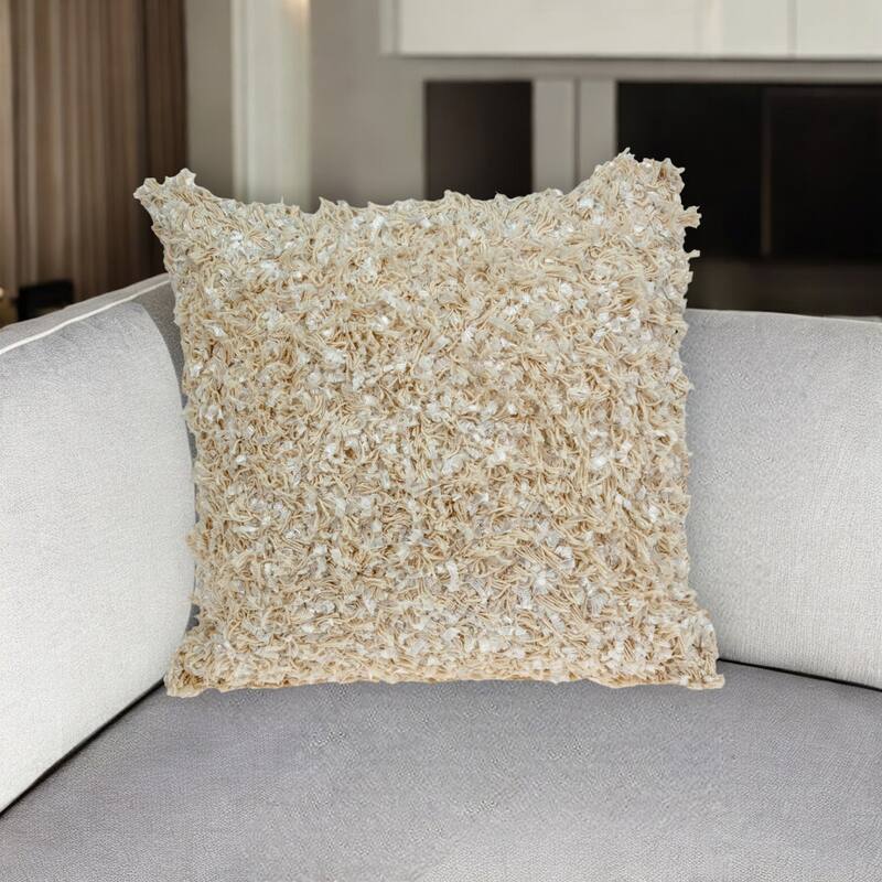 HomeRoots 18" Beige Throw Pillow With Shag - Accent - Polyester