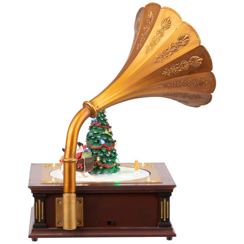 LED Lighted and Musical Gramophone Animated Christmas Decoration - 14"
