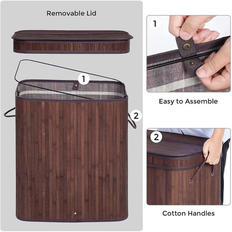 26.4-Gallon Foldable Wicker Laundry Hamper with Cotton Bag Handles and Removable Liner - 20.5"L x 12.6"W x 23.8"H