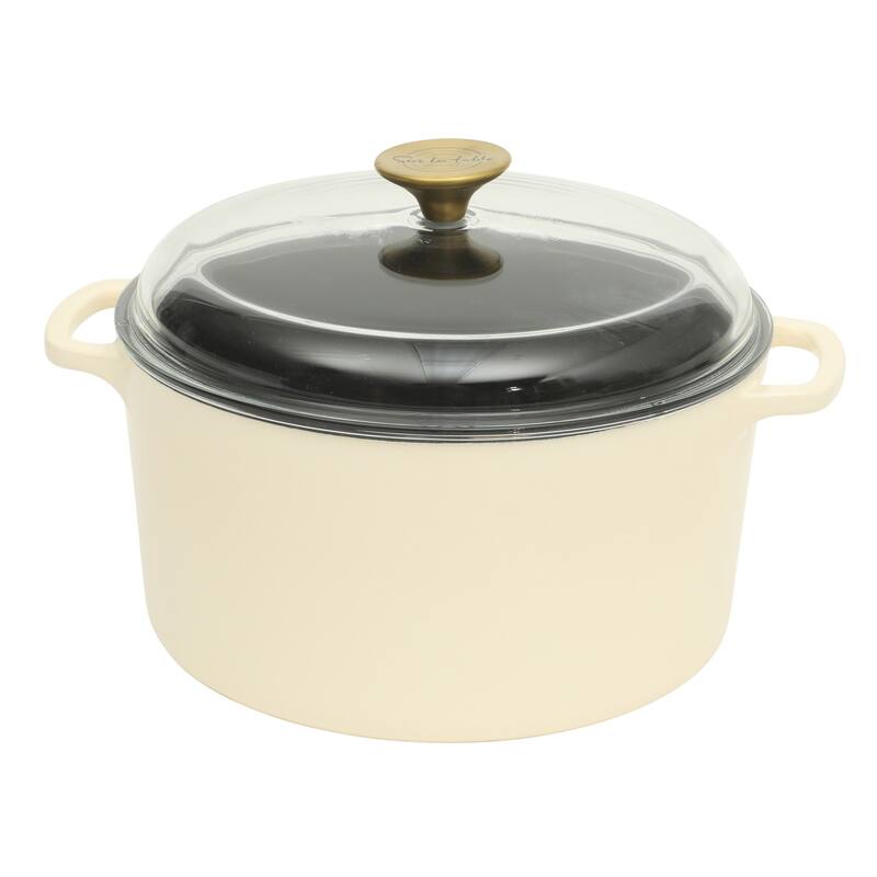Sur La Table Enamel-Coated Cast Iron Dutch Oven Pot with Oven Safe Glass Lid, Oven-to-Table Cookware for Stews & Braising - Eggshell - 5 Quart