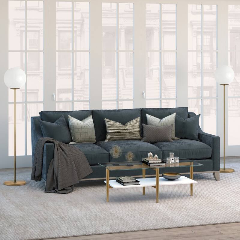 47" Gold Glass Coffee Table with Steel Base and Storage Shelf for Living Room - 47” x 22” x 17”